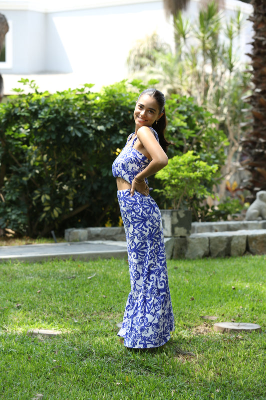 Blue & White Skirt - Lino